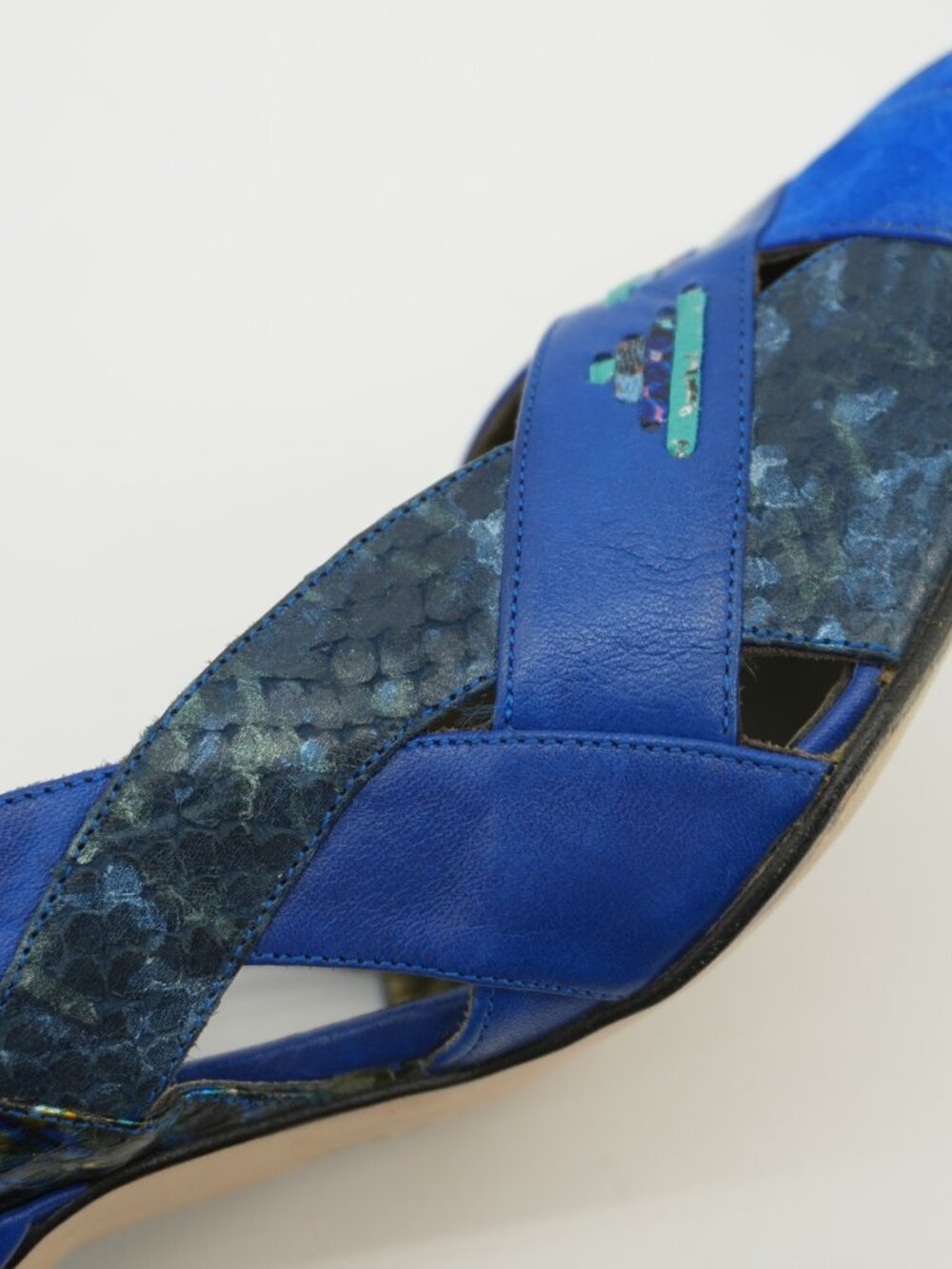 Heels Size 9 Blue Snakeskin Vintage Python Cut Out 80s Italy Pointed Toe Pumps - Picture 14 of 16